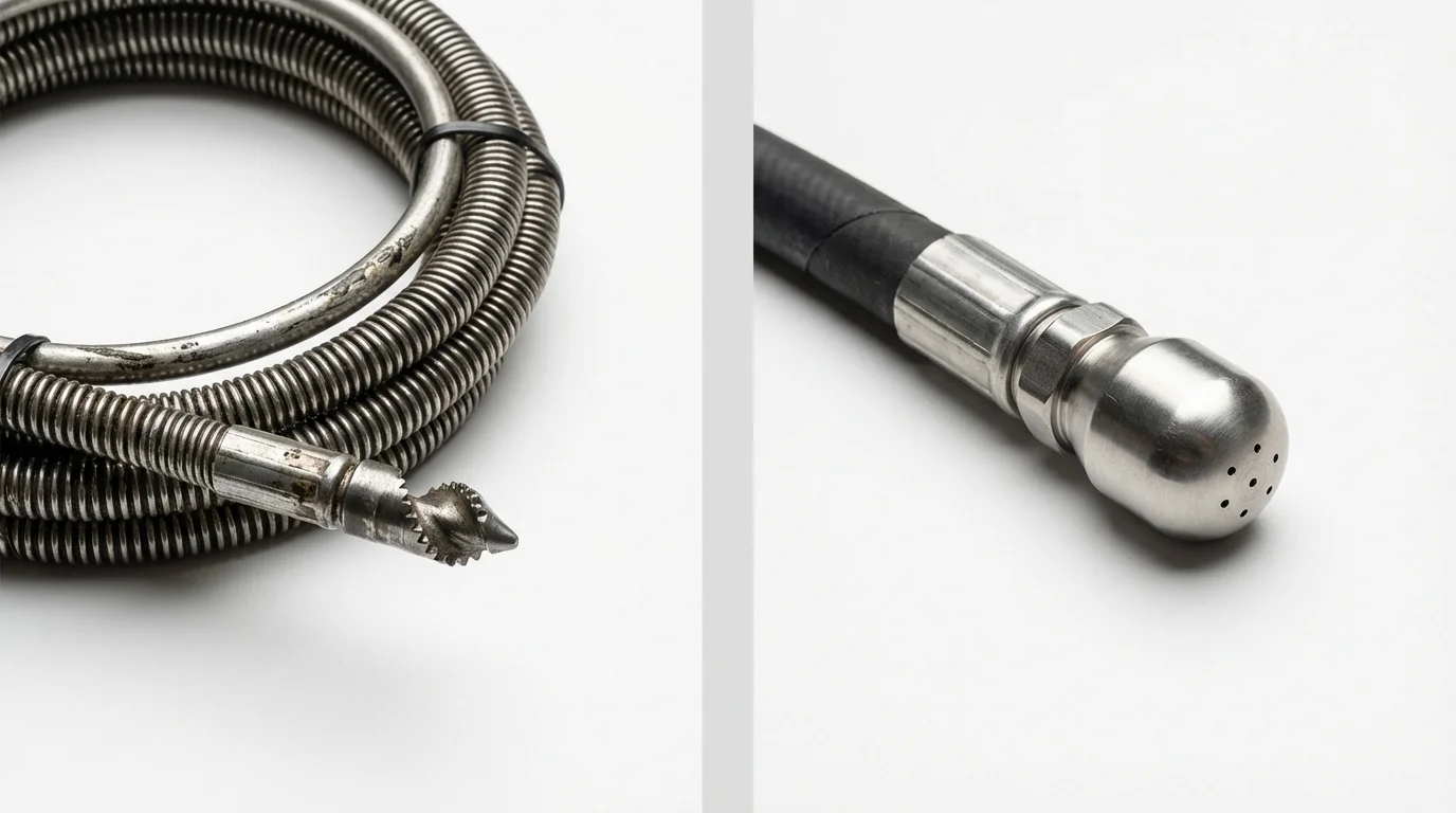 Drain snake cable and hydro jetting nozzle used for drain cleaning in Montrose, CO